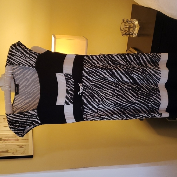 TOP DESIGN DRESS, NWOT, blk/wht, cap sleeve, pullover, jersey. - Picture 2 of 9